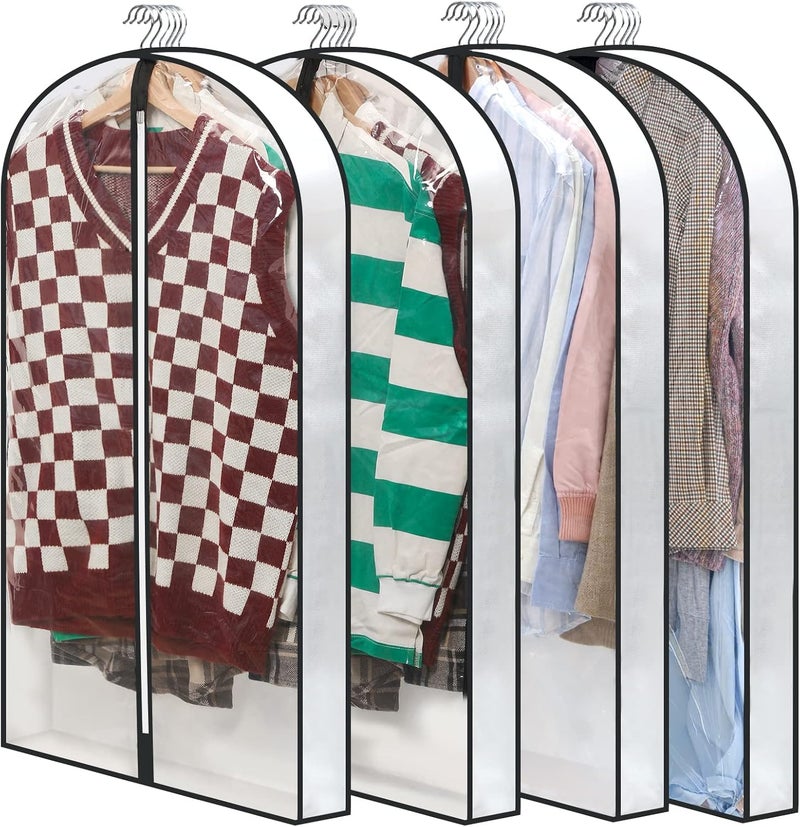 Perber 40" Clear Garment Bags for Hanging Clothes, 4" Gusseted Suit Bags for Closet Storage, Hanging Clothes Storage Suit Cover Bags with Zipper for Coats, Jackets, Shirts, 4 Packs - Image 1